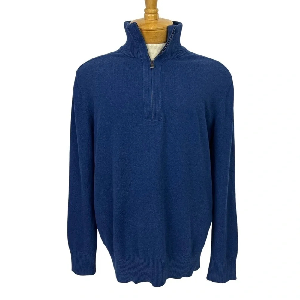 Banana Republic Men’s 1/4 Zip Sweater Sz XL Color Blue Mock Neck 10% Cashmere